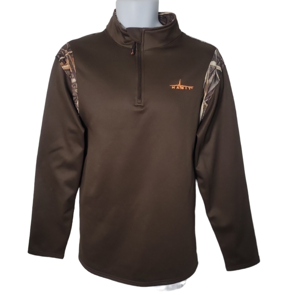 HABIT Fleece ¼  Zip Hunting Outdoor Woods Brown Camo Pullover - Men's